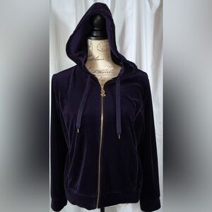 Ralph Lauren Womens Purple Velour Full Zip Hooded Jacket Size Large